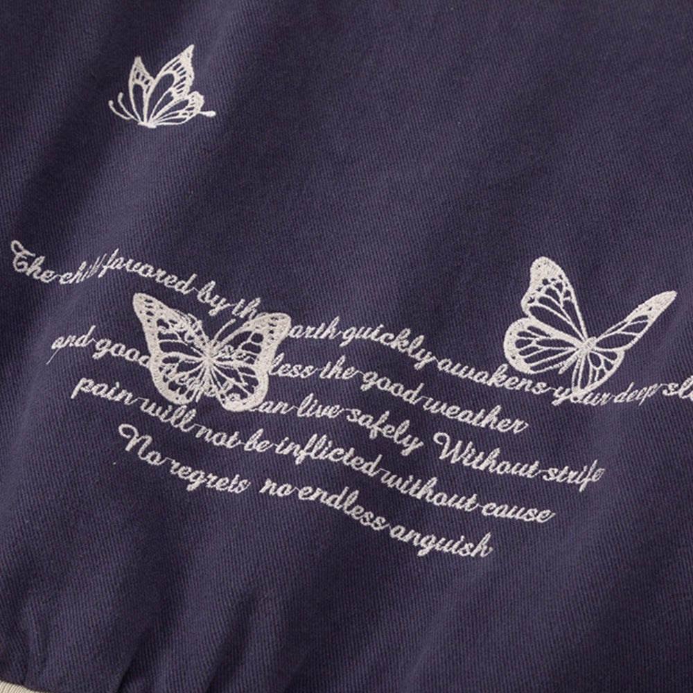 Color Contrast Patchwork Paste Cloth Embroidery Butterfly Pattern Jacket Coat