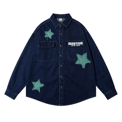 Five-pointed Star Paste Cloth Embroidery Design Personality Denim Shirt