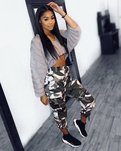 Camouflage Print Cargo Trousers Casual Trousers