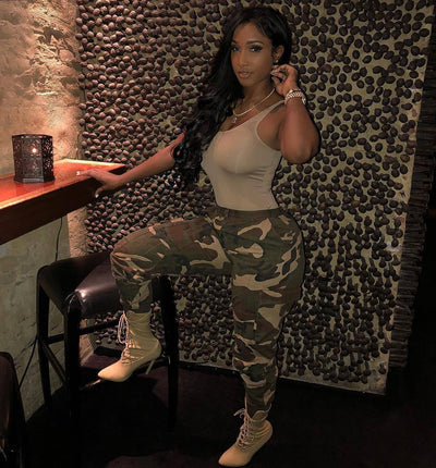 Camouflage Print Cargo Trousers Casual Trousers