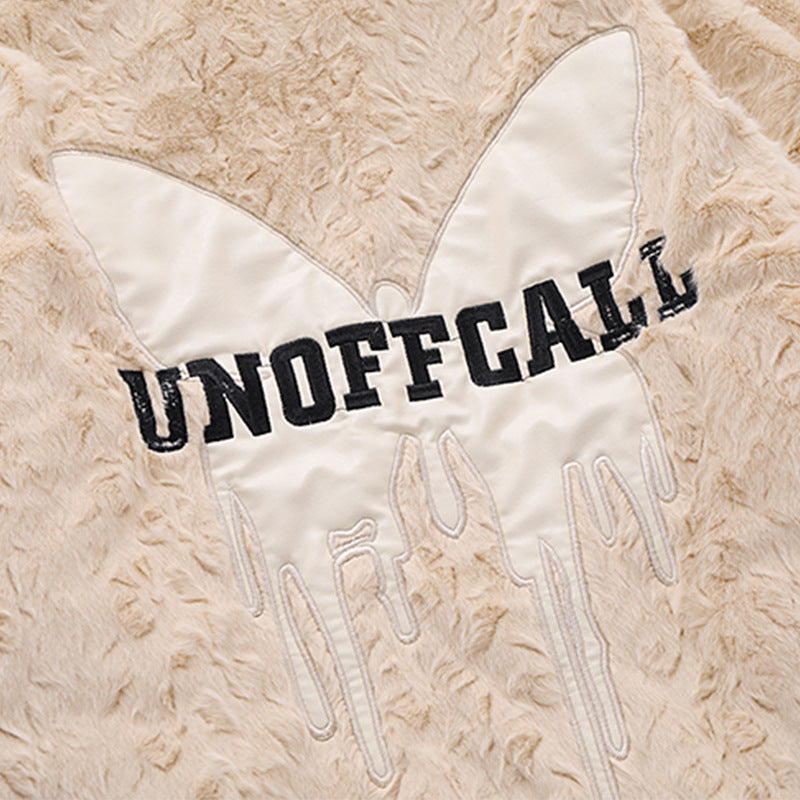 Butterfly Paste Cloth Embroidery Plus Double-sided Plush Stand Collar Coat