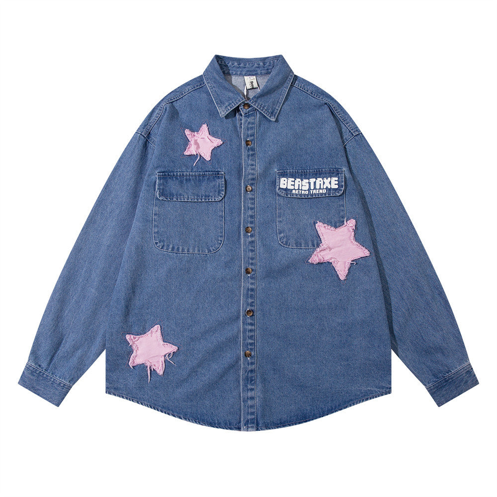 Five-pointed Star Paste Cloth Embroidery Design Personality Denim Shirt