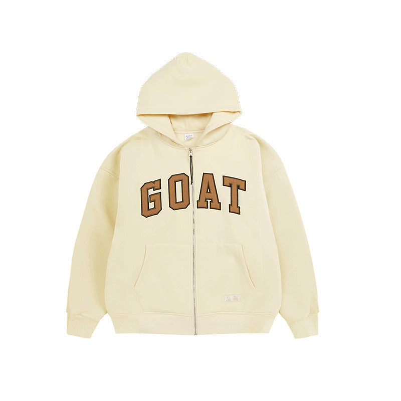 Polar Fleece Monogram Stick Cloth Embroidered Zipper Hoodie Jacket