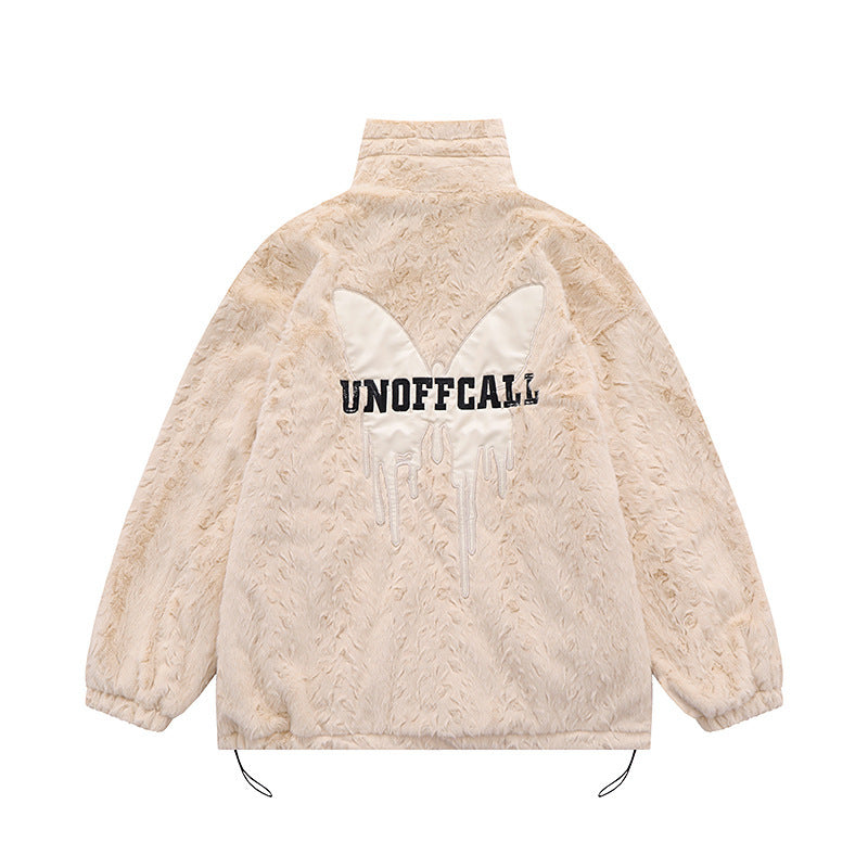 Butterfly Paste Cloth Embroidery Plus Double-sided Plush Stand Collar Coat