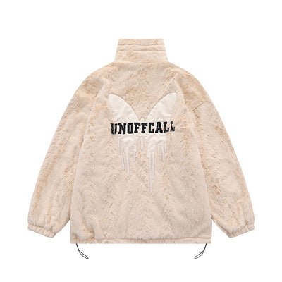 Butterfly Paste Cloth Embroidery Plus Double-sided Plush Stand Collar Coat
