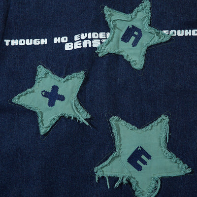 Five-pointed Star Paste Cloth Embroidery Design Personality Denim Shirt