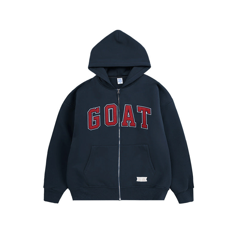 Polar Fleece Monogram Stick Cloth Embroidered Zipper Hoodie Jacket