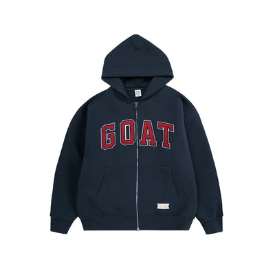 Polar Fleece Monogram Stick Cloth Embroidered Zipper Hoodie Jacket
