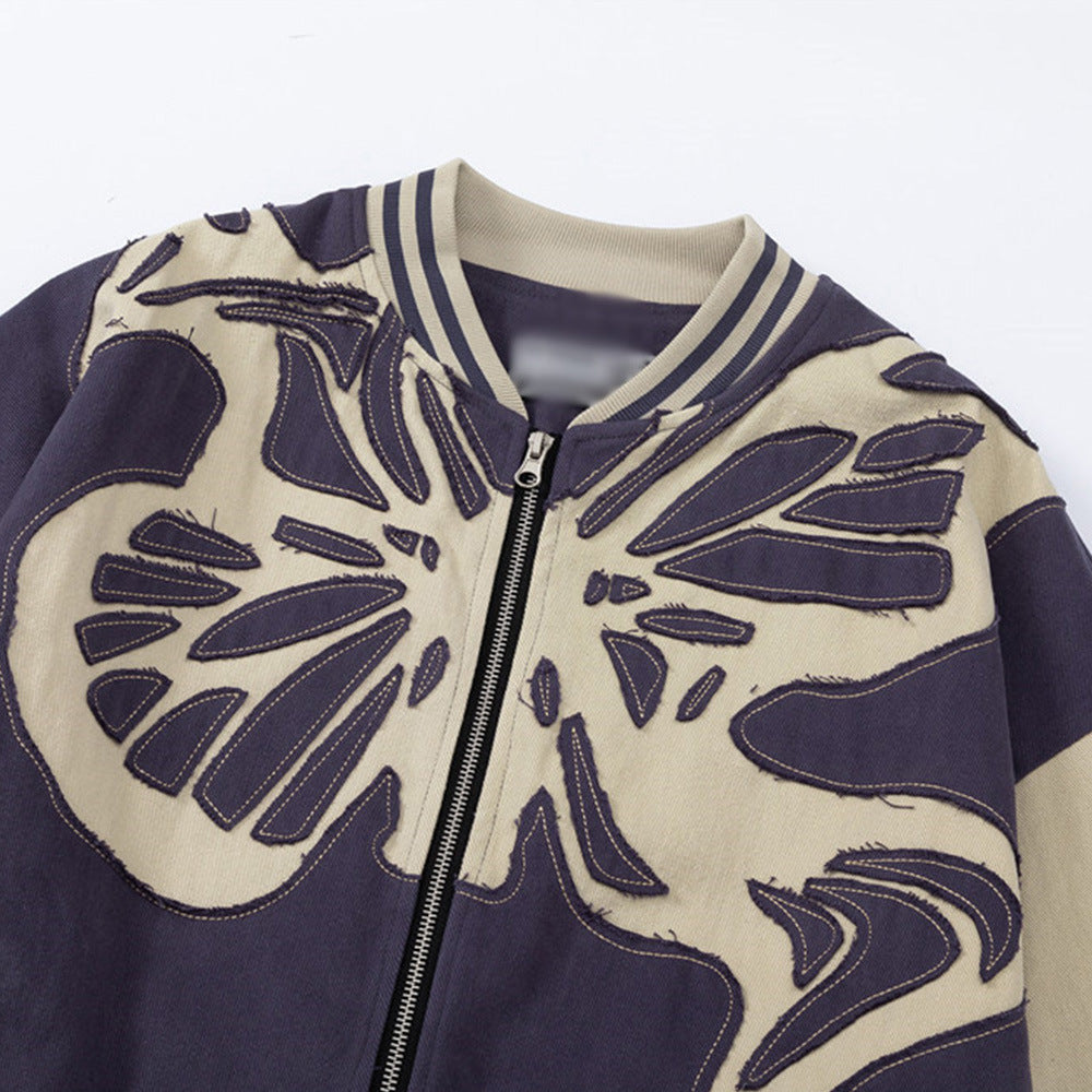 Color Contrast Patchwork Paste Cloth Embroidery Butterfly Pattern Jacket Coat