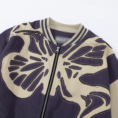 Color Contrast Patchwork Paste Cloth Embroidery Butterfly Pattern Jacket Coat