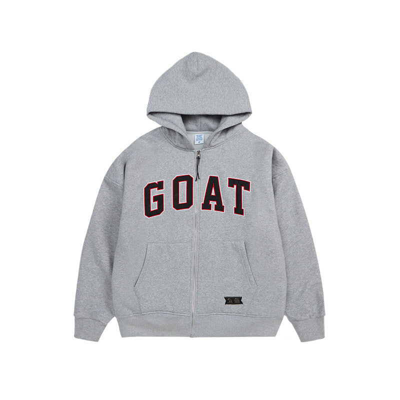 Polar Fleece Monogram Stick Cloth Embroidered Zipper Hoodie Jacket