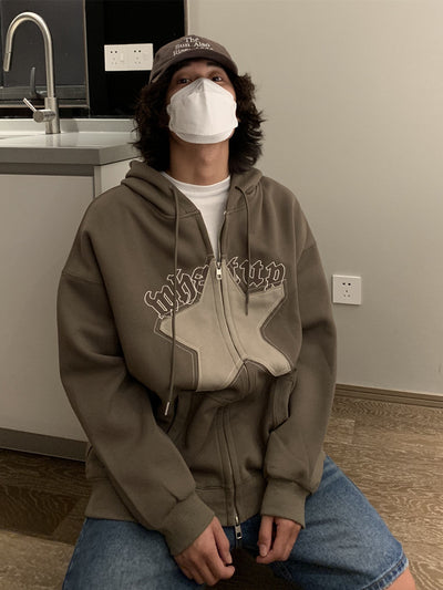 Five-pointed Star Paste Cloth Couple Loose Retro Coat Street Japanese Trend Hoodie
