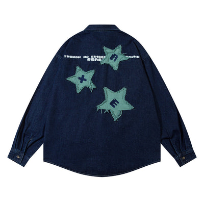 Five-pointed Star Paste Cloth Embroidery Design Personality Denim Shirt