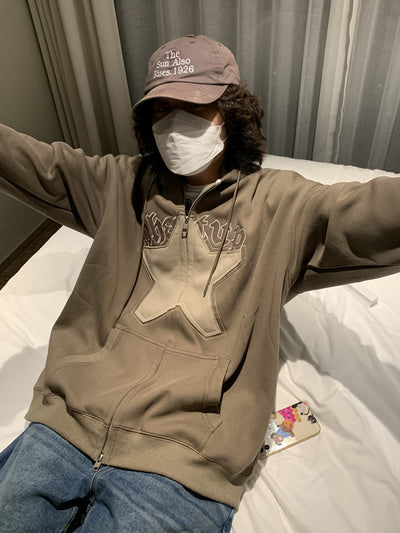 Five-pointed Star Paste Cloth Couple Loose Retro Coat Street Japanese Trend Hoodie