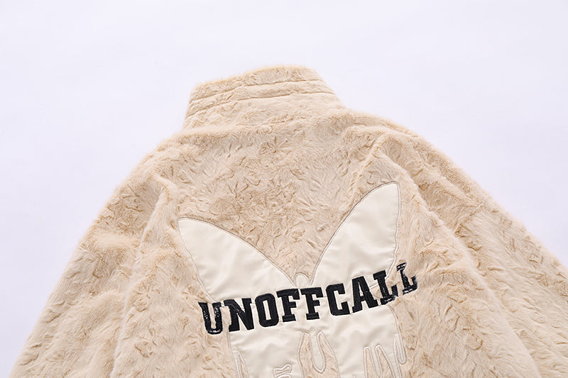 Butterfly Paste Cloth Embroidery Plus Double-sided Plush Stand Collar Coat