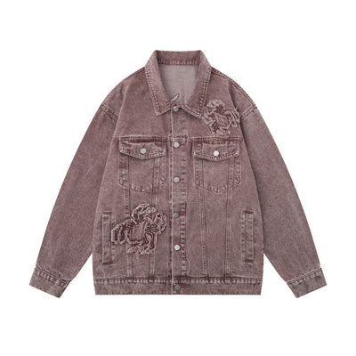 Paste Cloth Embroidery Spider Denim Jacket Men's Loose Denim