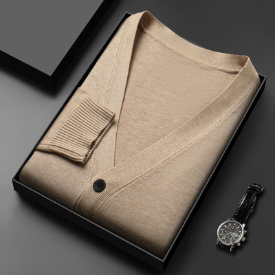Men's Knitted Cardigan Solid Color And V-neck Basic Style Sweater Coat For Men