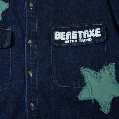 Five-pointed Star Paste Cloth Embroidery Design Personality Denim Shirt