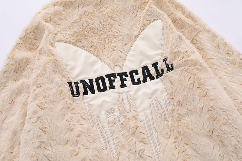 Butterfly Paste Cloth Embroidery Plus Double-sided Plush Stand Collar Coat