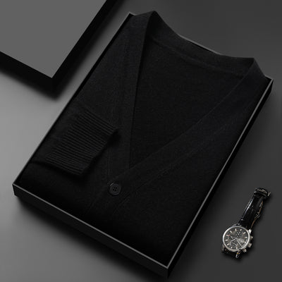 Men's Knitted Cardigan Solid Color And V-neck Basic Style Sweater Coat For Men