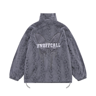 Butterfly Paste Cloth Embroidery Plus Double-sided Plush Stand Collar Coat