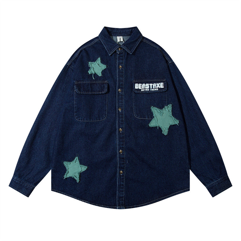 Five-pointed Star Paste Cloth Embroidery Design Personality Denim Shirt